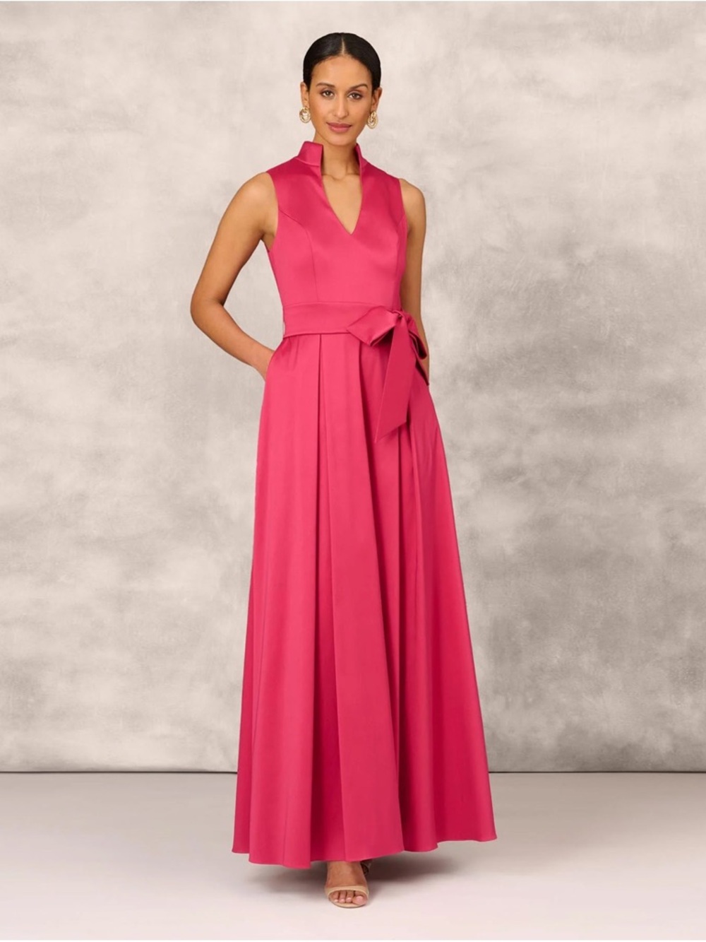 Aidan Mattox Sleeveless Magenta Maxi Dress with Waist Tie